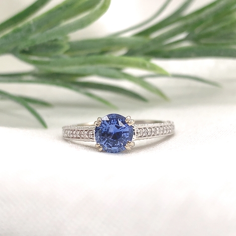 14K White Gold 1.15 carat Sapphire and Diamond Ring size 6.5 j7178
